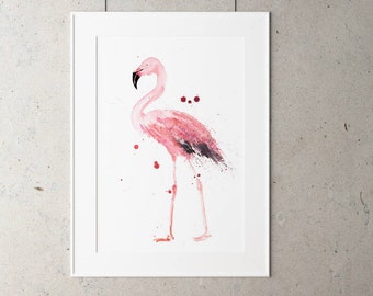 Flamingo Watercolour Print Limited Edition from my original Modern Abstract Watercolour Painting Home decor of Pink Bird Flamingos Wall Art