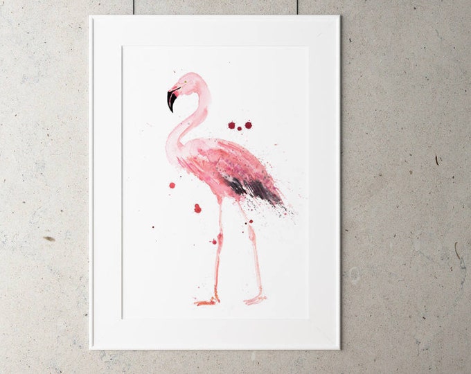 Flamingo Watercolour Print Limited Edition from my original Modern Abstract Watercolour Painting Home decor of Pink Bird Flamingos Wall Art