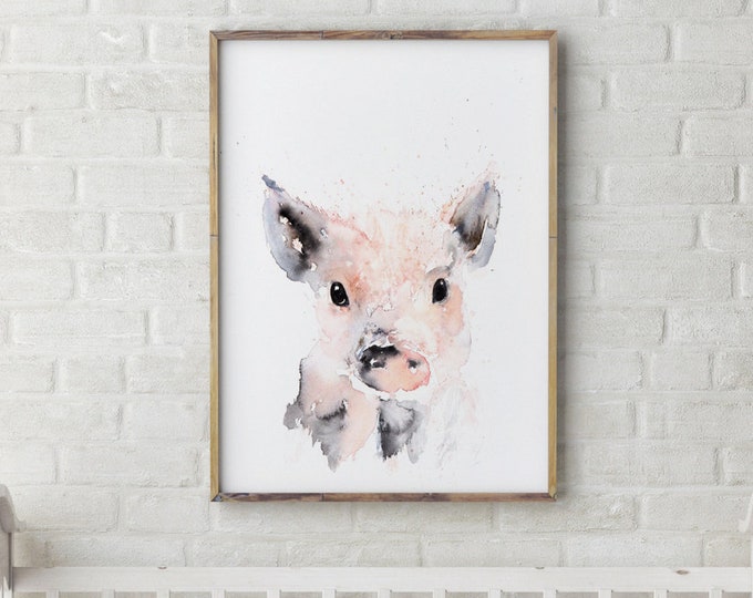 Mini Pig Painting - Signed Limited Edition Print of my Original Water Colour Painting of a Baby Pig or Piglet Wall Art