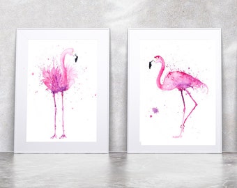 Flamingo Pair Print - Signed Limited Edition Prints of my original Abstract Watercolour Painting of Modern Pink Flamingos