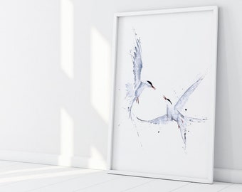 Arctic Angels Watercolour Painting - Hand Signed Limited Edition Print on Watercolour Paper of a Pair of Arctic Terns - Bird Living Room Art