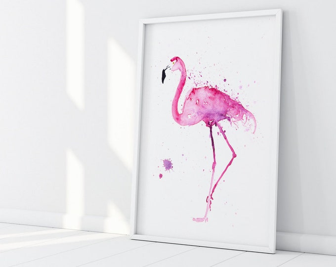 Flamingo Watercolour Painting  - Signed Limited Edition Print of my Original Abstract Pink Flamingo Bird - Watercolor Wall Art Wall Decor 4