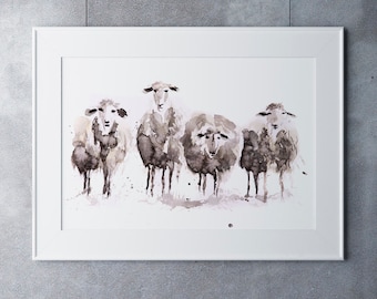 Sheep Watercolour Modern Abstract Painting Limited Edition Print Farm Animal Gift Watercolor Sheep Wall Art Wall Decor ArtAbstract