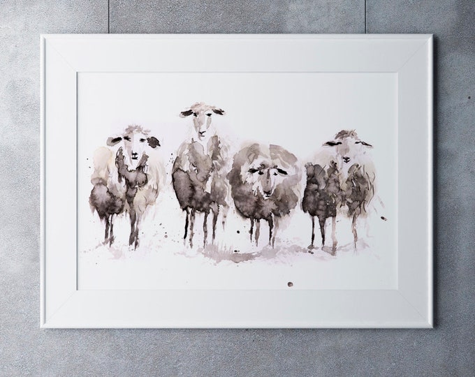 Sheep Watercolour Modern Abstract Painting Limited Edition Print Farm Animal Gift Watercolor Sheep Wall Art Wall Decor ArtAbstract