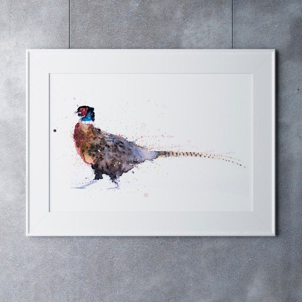 Pheasant Print Wall Art Watercolour Painting Wildlife Abstract Modern Pheasant Water Colour Painting Bird Wall Decor Limited Edition Print