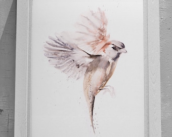 Just a Sparrow Painting - Sparrow Watercolour - Hand Signed Numbered Embossed Limited Edition Print of my Watercolor Painting of a Sparrow
