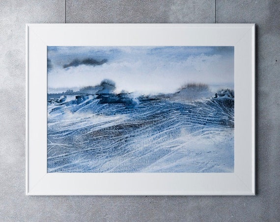 Abstract Seascape Landscape Print - Watercolour Painting - Hand Signed Numbered Embossed Limited Edition Print Modern Watercolour
