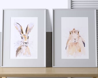 Harry and Hermione Hare - Signed limited Edition Prints of my Original Water Colour Paintings of Hares
