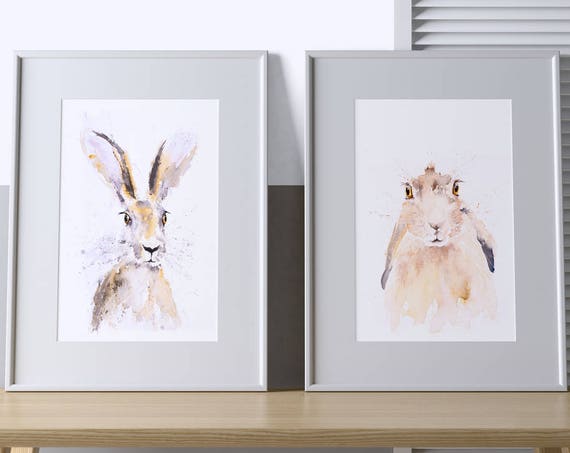 Harry and Hermione Hare - Signed limited Edition Prints of my Original Water Colour Paintings of Hares