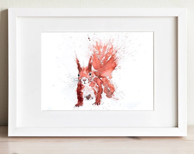 Squirrel Watercolor Watercolour Painting - Hand Signed limited Edition Print of my Original Water Colour Painting of a Red Squirrel Wall Art