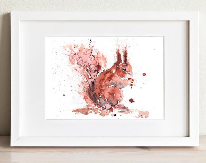 Squirrel Painting - Signed Limited Edition Print of my Original Water Colour Painting of a Red Squirrel - Red Squirrel Watercolour Painting