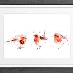 Robin Painting - 3 Fat Robin Red Breasts - Hand Signed limited edition Print of my Original Robin Watercolour Painting - Wall Art