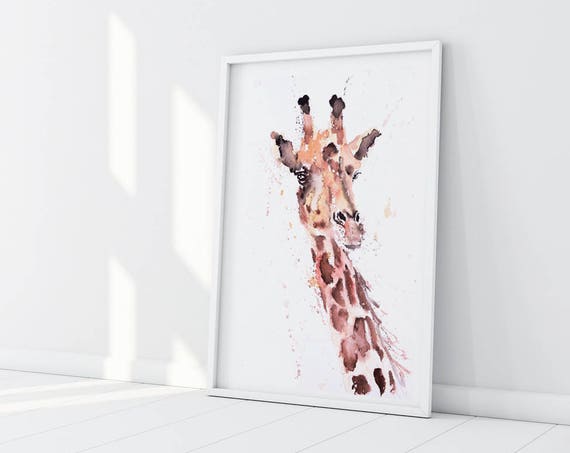 Giraffe Watercolor Painting Watercolour No.1 - Hand Signed Limited Edition Wall Art Print of my original watercolor painting of a Giraffe