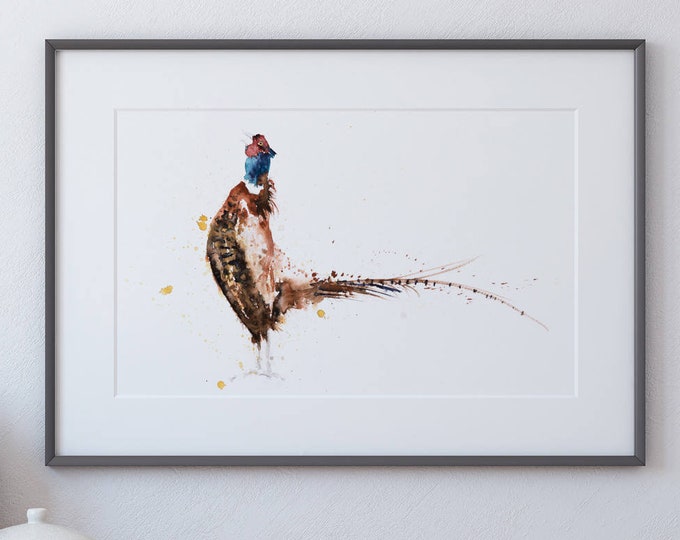 Pheasant Print Wall Art Watercolour Painting Wildlife Abstract Modern Pheasant Water Colour Painting Bird Wall Decor Limited Edition Print
