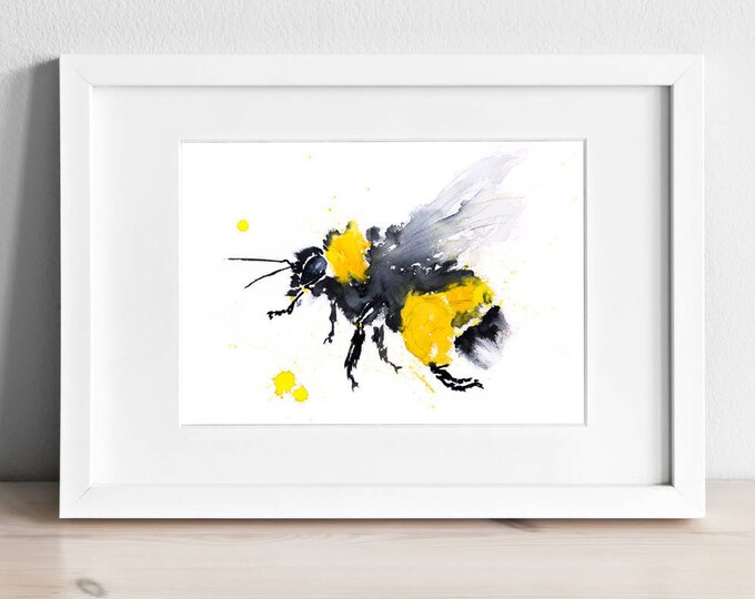 Abstract Bumble Bee Painting - Signed, Dated, Numbered and Embossed Limited Edition Print of my Bumble Bee Watercolour - Bee Wall Art