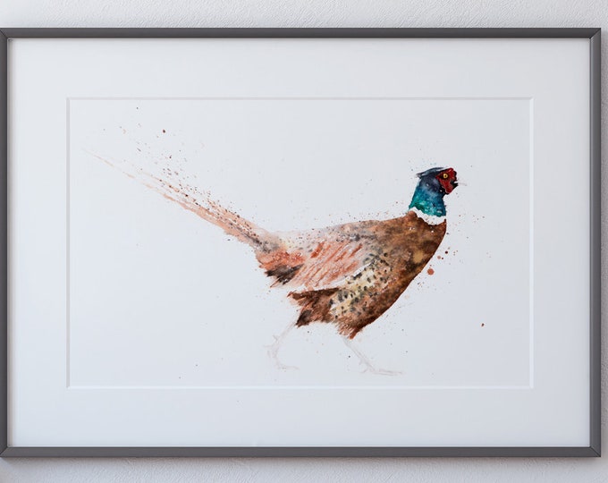 Pheasant Limited Edition Watercolour Print of My Original Watercolor Painting of a Pheasant. Modern Wall Art Home Decor Gift