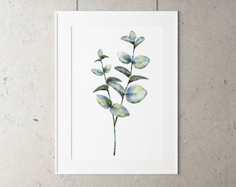 Botanical Eucalyptus Leaf Print on Watercolour Paper - Art Prints of Leaf Paintings
