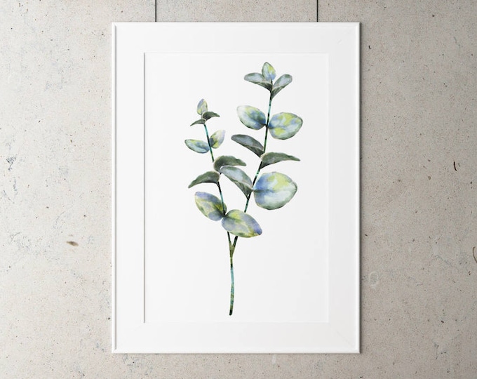 Botanical Eucalyptus Leaf Print on Watercolour Paper - Art Prints of Leaf Paintings