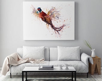 Pheasant Canvas print - Hand signed Canvas Print of a Flushed Pheasant, Living room Art