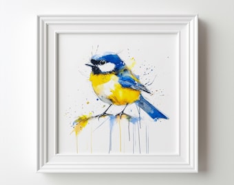 Blue Tit Signed Print - Expressive Bird Painting of a Blue Tit- UK Wildlife Art Prints - Animal Paintings, British Garden Birds painting