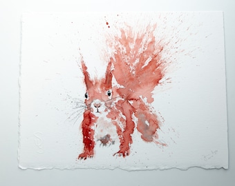 Red Squirrel Original Watercolor Painting - 'Hazel' Squirrel Watercolour Painting by Syman Kaye