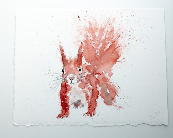 Red Squirrel Original Watercolor Painting - 'Hazel' Squirrel Watercolour Painting by Syman Kaye