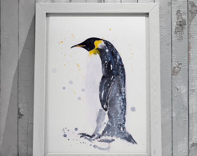 Emperor Penguin Watercolor Watercolour Painting Limited Edition Signed Print of my original Abstract Penguin Painting Wall Art Print