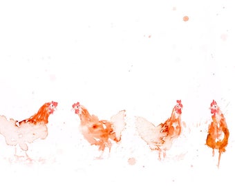 Row of Chickens - Signed Print of my original watercolour painting