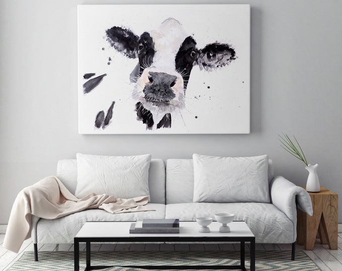 Cow Canvas Print- Hand signed Abstract Wall Art - Cow Watercolour Painting of my Original Abstract Cow Painting Gertrude