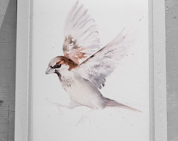 Sparrow Painting No.2  Sparrow Wall Art Hand Signed Numbered Embossed Limited Edition Print of my Watercolour Painting of a Sparrow