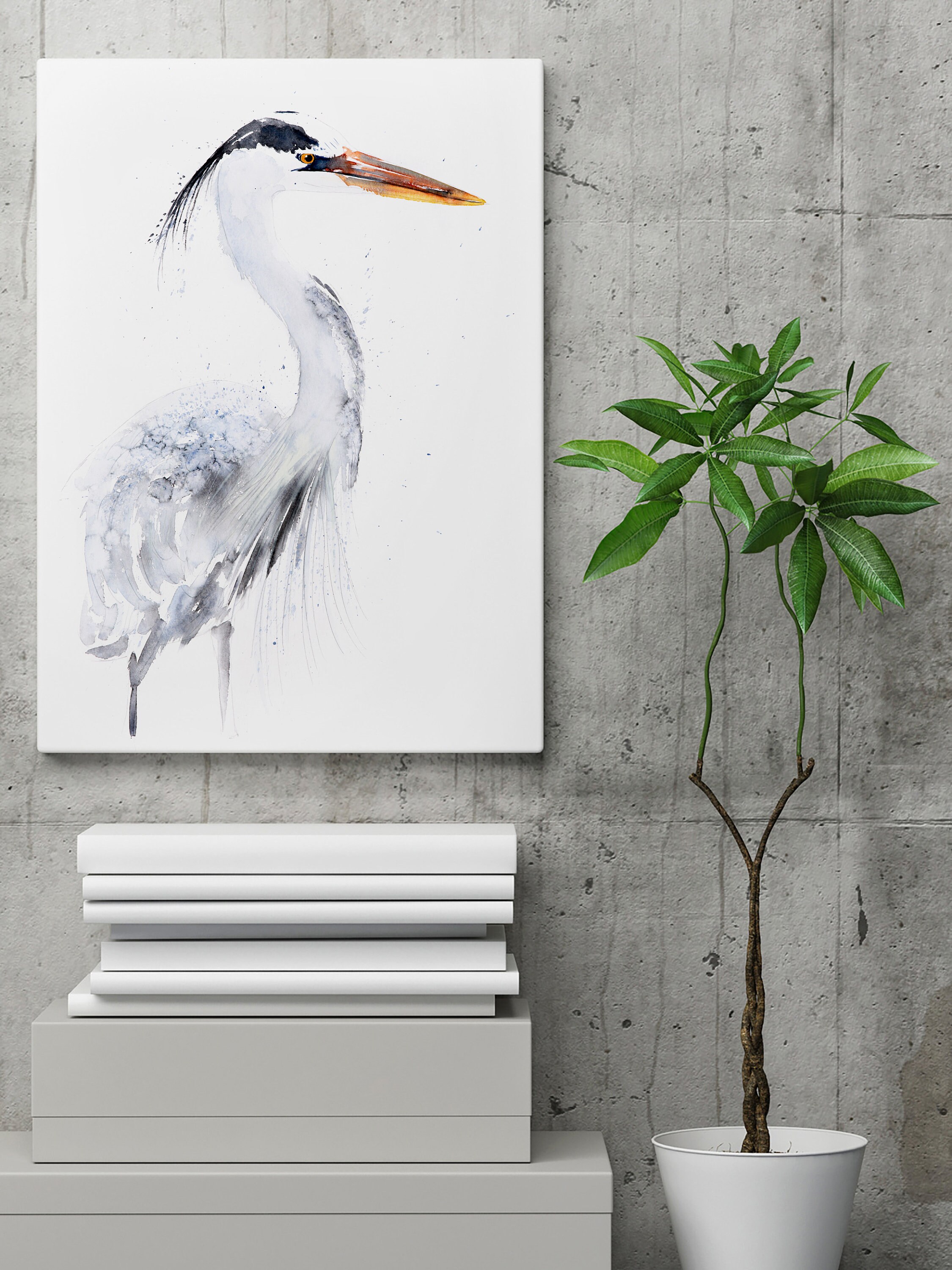 Heron Canvas print Hand signed by Syman Kaye Heron Wall Art