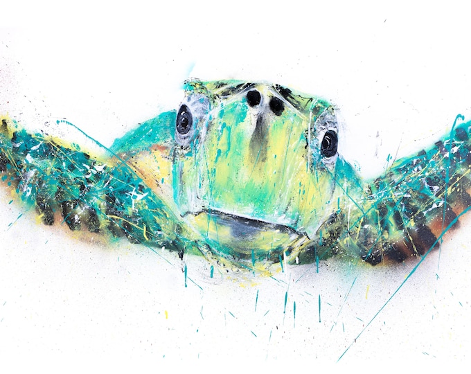 Turtle Spray Paint Painting - Hand Signed Limited Print of my Original Spray Can Turtle Painting