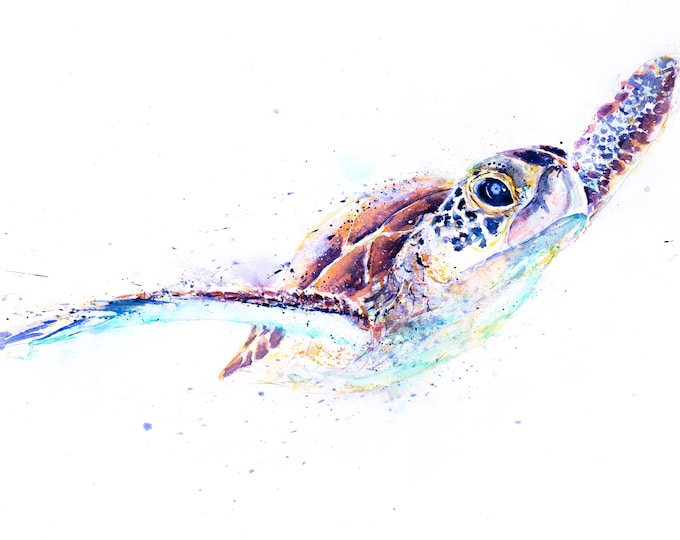 Turtle Painting Turtle Watercolour Painting - Hand Signed Limited Print of my Original Watercolour Turtle Painting