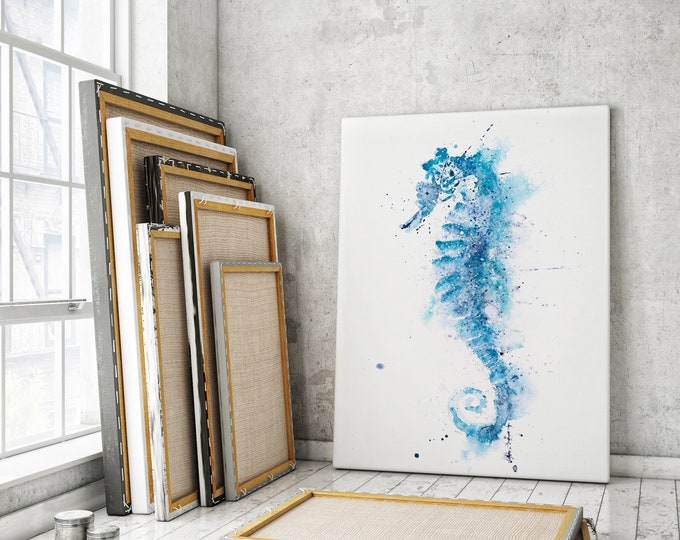 Seahorse Canvas Print - Hand Signed Seahorse Watercolour Painting Canvas