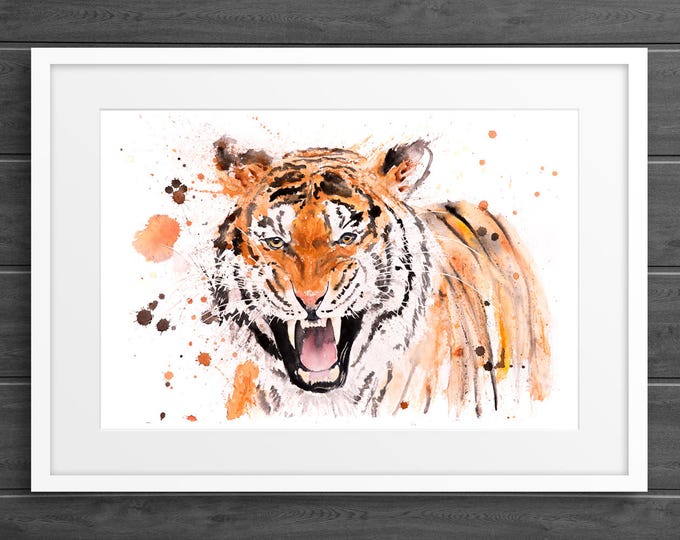 Tiger Watercolor Painting Watercolour - Hand Signed Dated Embossed Limited Edition Print of my Original Watercolour Tiger Living room Art