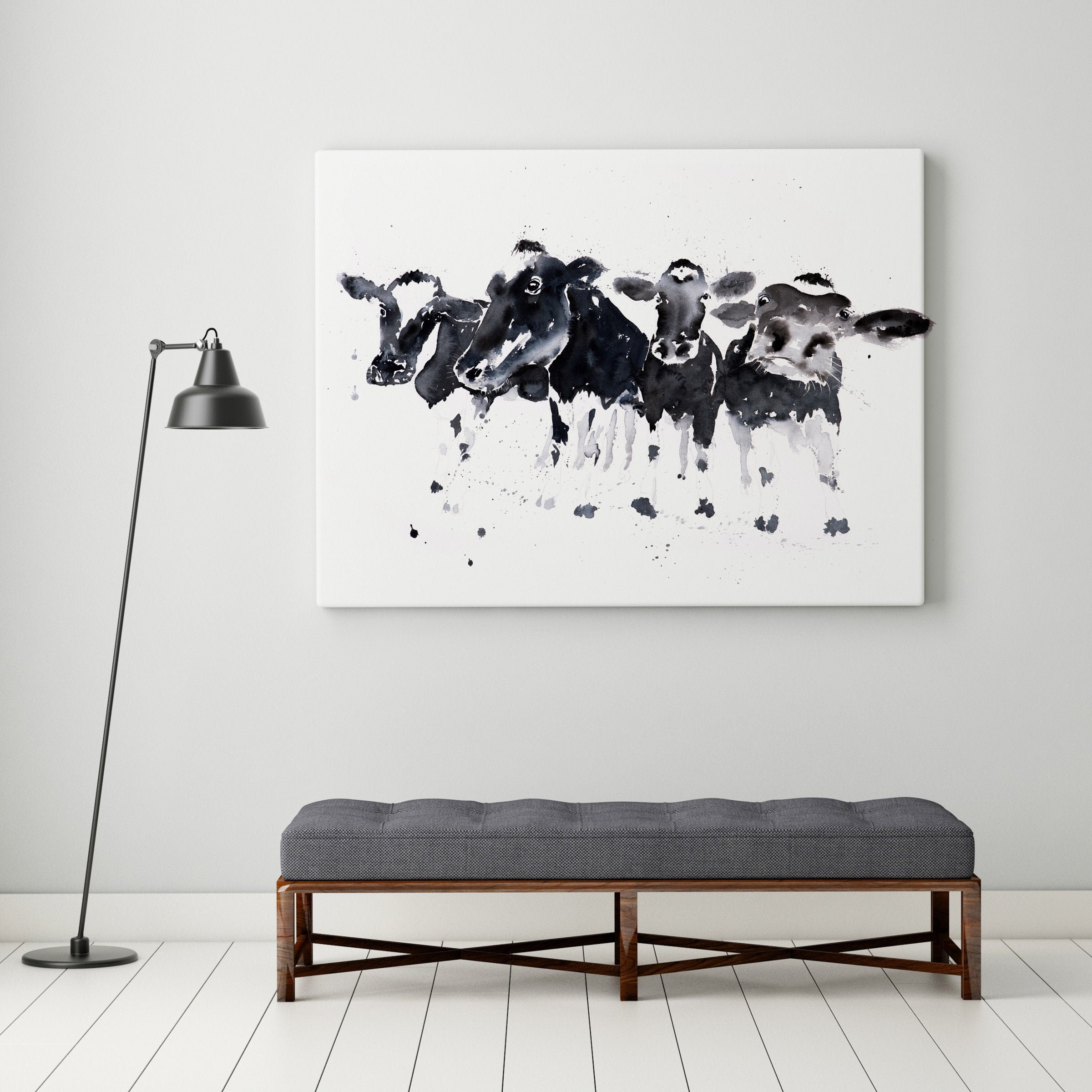 Row of Cows Canvas Print - Hand signed Cow Wall Art of Watercolour ...