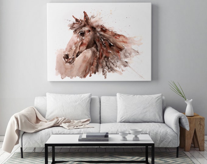 Horse Canvas Print- Hand Signed Horse Watercolour Wall Art - Watercolor Canvas Print of my Original Abstract Horse Painting