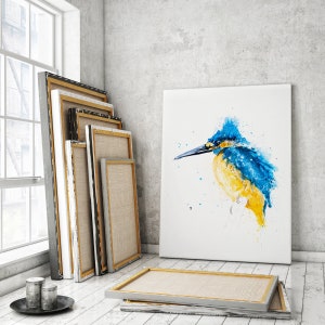 Kingfisher Canvas print -  by Syman Kaye - Heron Wall Art Watercolour Painting of my Original Abstract Art kingfisher Painting