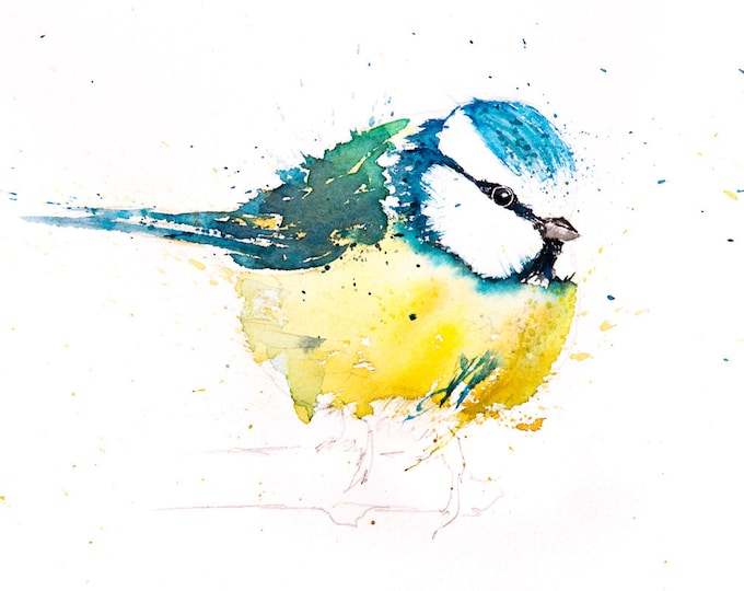 Blue Tit No.10 - Hand Signed Limited Edition Print of my Original Watercolour Painting of a Blue Tit Bird