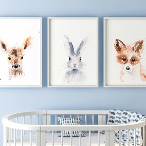 The Mini  Collection - 3 Signed Limited Edition Prints of my Original Water Colour Paintings of a Fox a Bunny and A Fawn - Wall Art