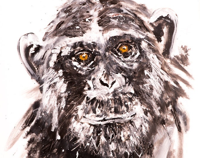 Monkey Wall Art Painting Chimpanzee - Signed Limited Edition Monkey Print of my Original Chimp Painting - Monkey Art- Oil Painting