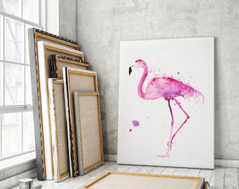 Flamingo Canvas print -  by Syman Kaye Living Room Art Flamingo Watercolour Painting of my Original Abstract Flamingo Painting