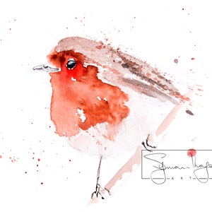 Fat Robin Red Breast No.3 - Hand Signed limited edition Print of my Original Watercolour Painting of a Robin -  Birds Wall Art Nursery Art