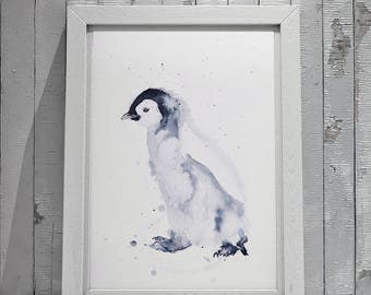 Mini Penguin  - Limited Edition Signed Print of my original watercolour painting of a Baby Penguin - Decorative wall art fine art print