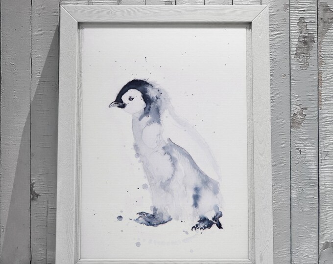 Mini Penguin  - Limited Edition Signed Print of my original watercolour painting of a Baby Penguin - Decorative wall art fine art print