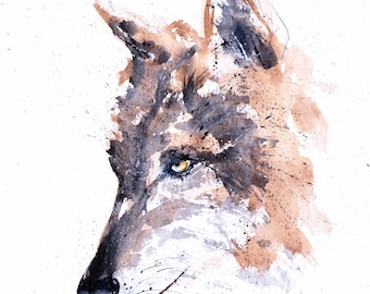 Wolf Watercolour Painting  - Hand Signed Limited Edition Print of my original watercolour painting of a wolf