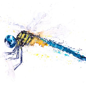 Dragonfly Watercolor Painting Watercolour - Gesigneerde limited edition print van mijn originele Aquarel schilderij Dragonfly Art, Living room Art