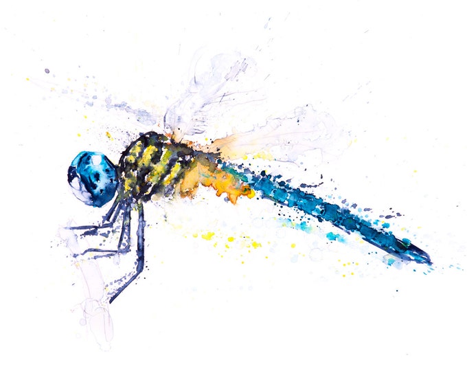 Dragonfly Watercolor Painting Watercolour - Signed limited edition print of my original Watercolor painting Dragonfly Art, Living room Art