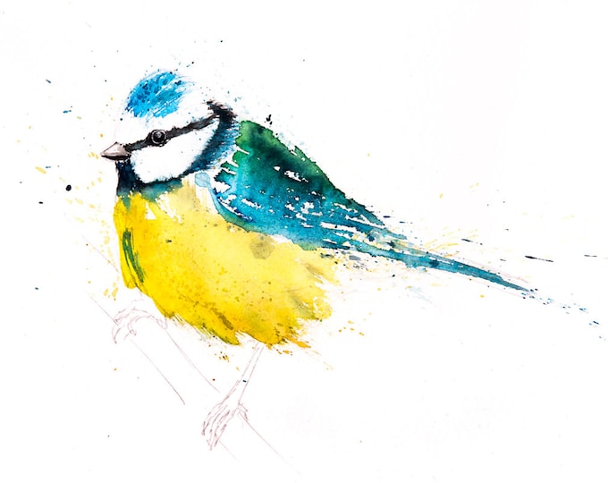 Blue Tit No.9 Wall Art - Hand Signed Limited Edition Print of my Original Watercolour Painting of a Blue Tit Bird