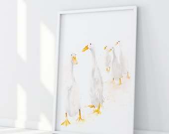 Runner Ducks Standing - Wall Art Signed Print of the Original Watercolour Painting of Runner Ducks